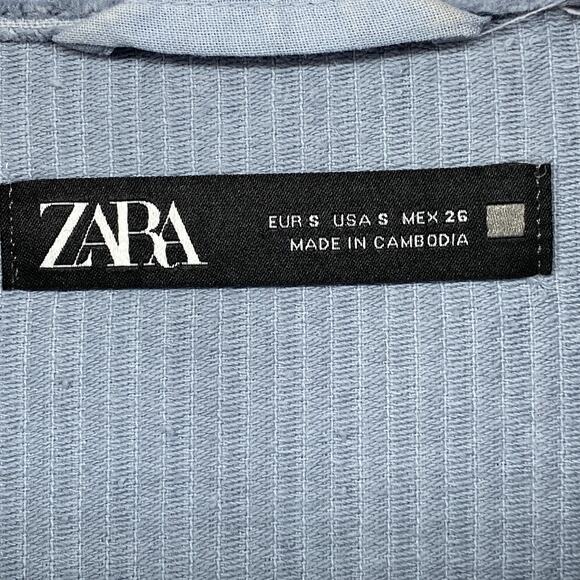 ZARA Jacket Womens S Wide Wale Corduroy Trucker Oversized Fringed Button Up Blue - Picture 4 of 13